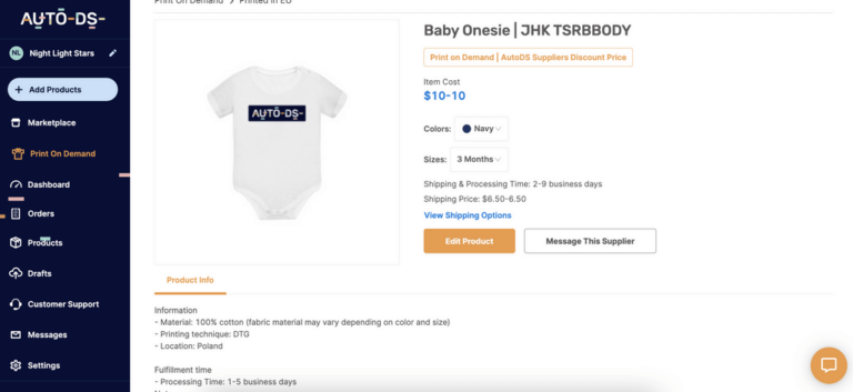 print on demand product baby onesie