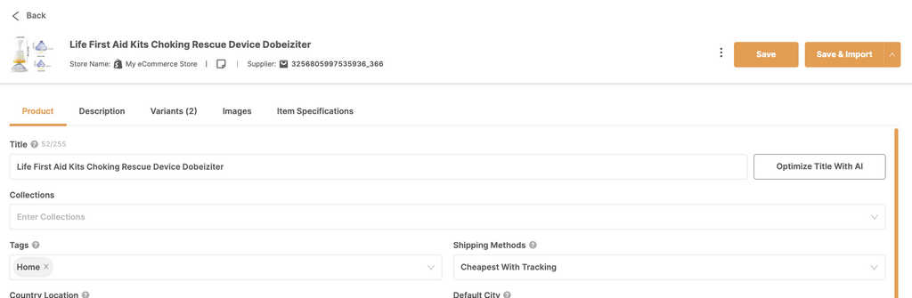 AutoDS platform product importing