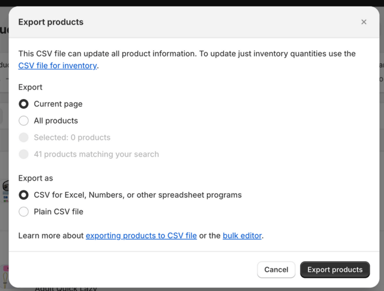 Import products to shopify backup