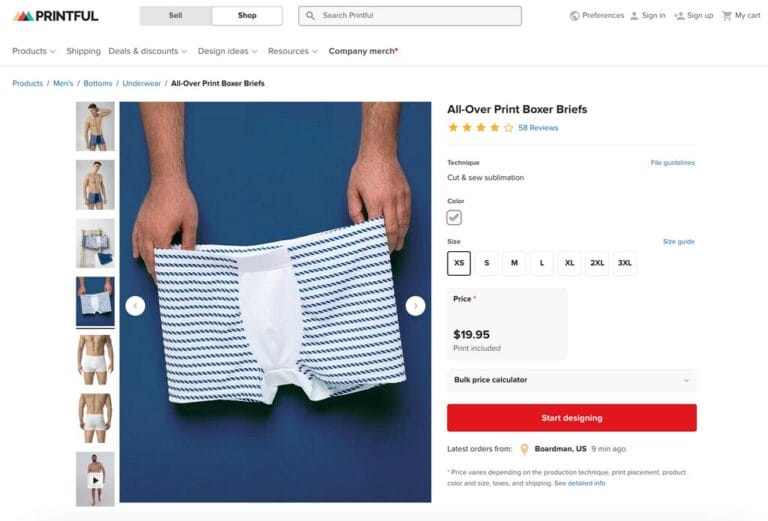 Printful print on demand underwear