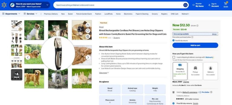 Walmart Listing For a Pet Grooming Clipper