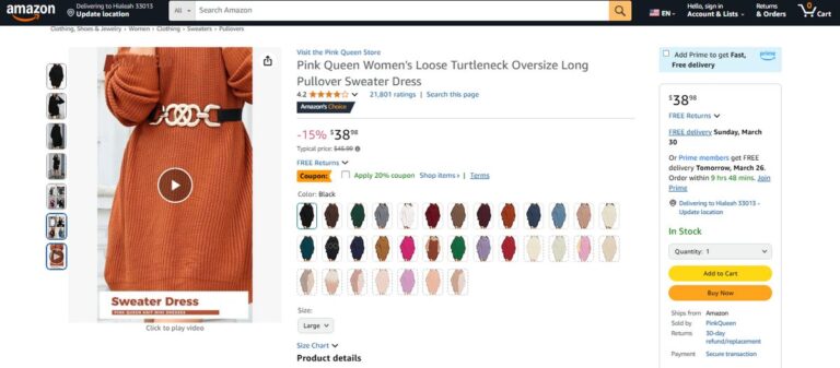 Amazon listing for oversized sweaters