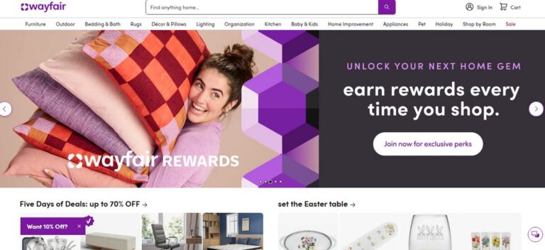 Wayfair homepage