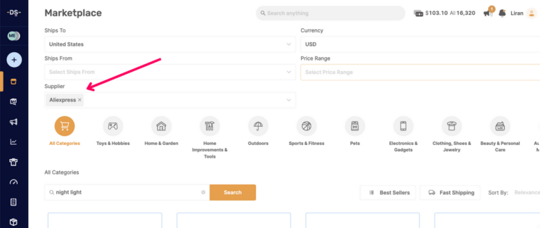 AutoDS Marketplace Filtering By AliExpress Suppliers