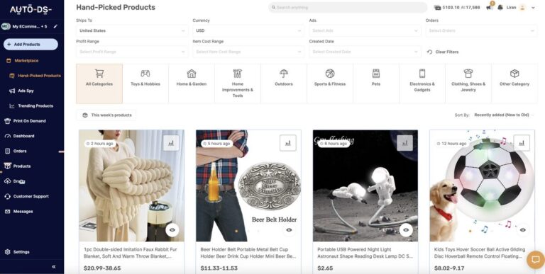 AutoDS hand picked products hub for luxury dropshipping suppliers