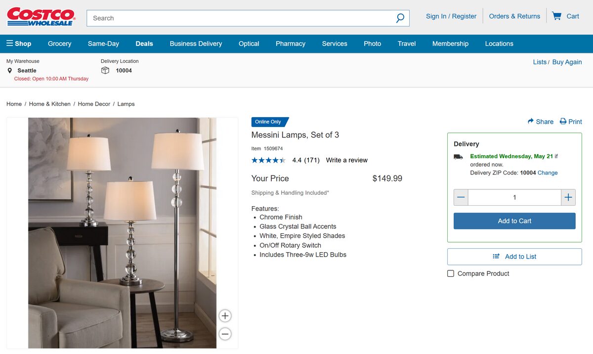 Costco dropshipping lamp set for home decor