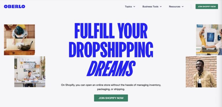 Oberlo's homepage