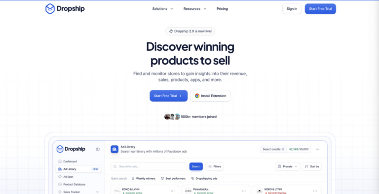 Dropship.io's homepage