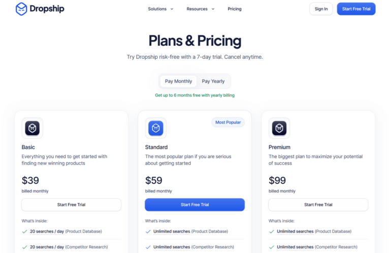 dropship.io pricing and plans 2025