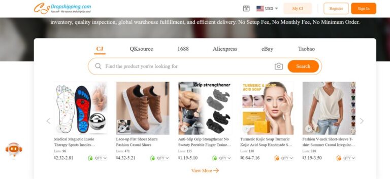 Main page of the CJDropshipping platform