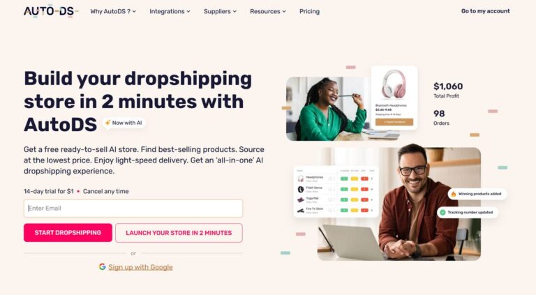 AutoDS home page for dropshipping automation
