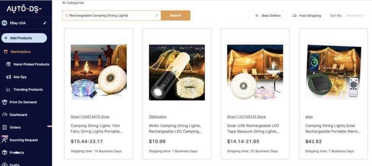 AutoDS's rechargeable camping string lights for dropshipping this summer