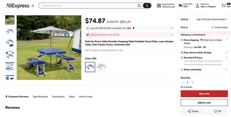 AliExpress' outdoor portable table for dropshipping this summer