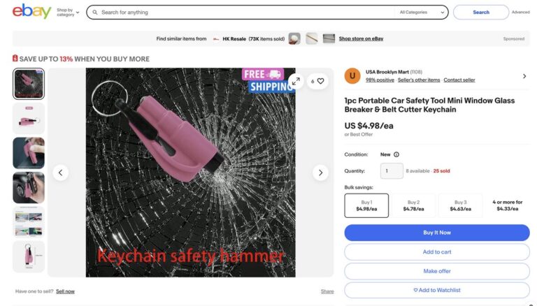 Ebay's emergency window breaker and belt cutter keychain for dropshipping