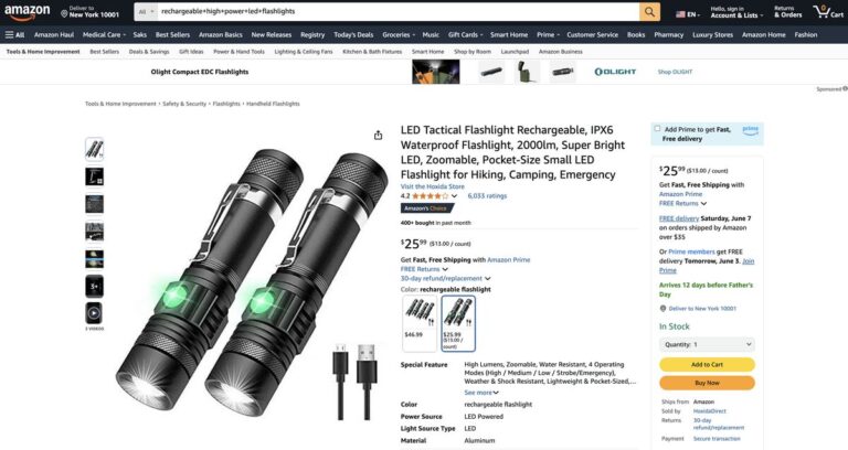 Amazon's rechargeable high-power LED flashlights for dropshipping