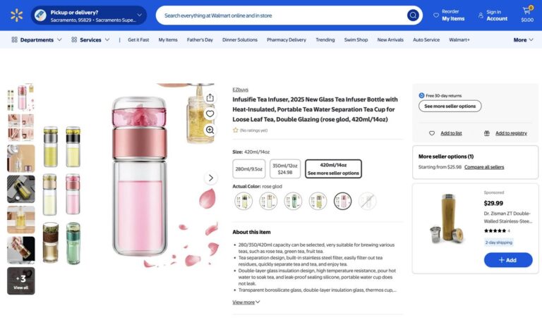 Walmart's tea infuser water bottle for dropshipping this summer