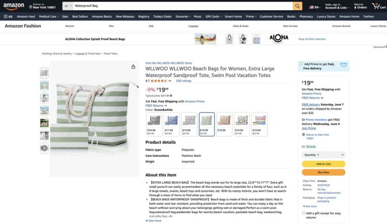 Amazon's waterproof storage bag for dropshipping this summer