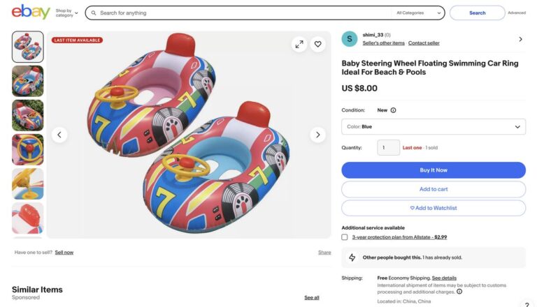 Ebay's baby car swim ring for dropshipping this summer