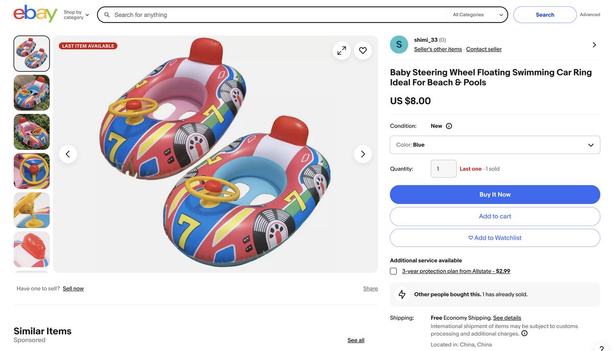 Ebay's baby car swim ring for dropshipping this summer