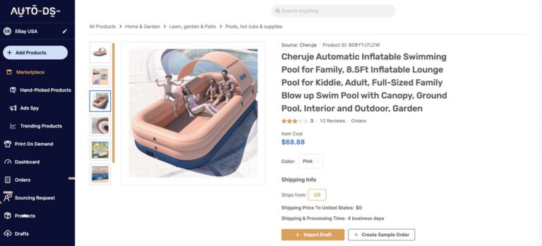 AutoDS's pool with canopy for dropshipping this summer