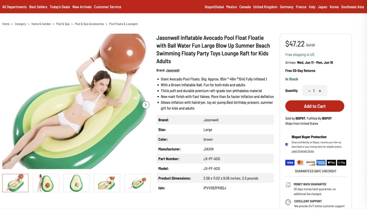 Avocado Inflatable Float and Ball for dropshipping in July 2025 from seller's website
