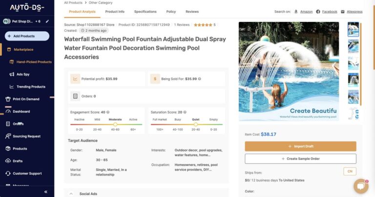 Waterfall Swimming Pool Fountain for dropshipping in July 2025 from AutoDS