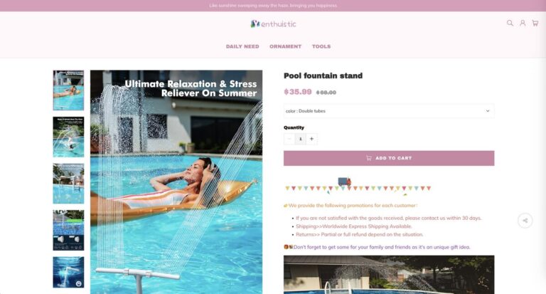 Waterfall Swimming Pool Fountain for dropshipping in July 2025 from seller's website