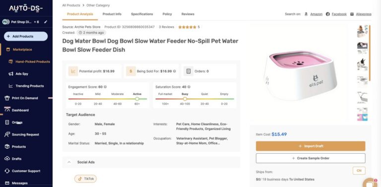 No-Spill Pet Water Bowl for dropshipping in july 2025 from AutoDS