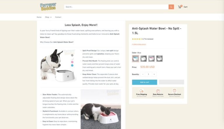 No-Spill Pet Water Bowl for dropshipping in july 2025 from seller's website