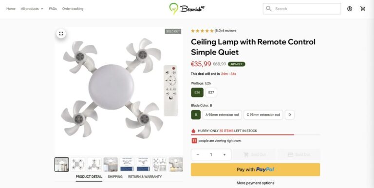 Two-In-One Hanging Fan with LED Light for dropshipping in July 2025 from seller's website