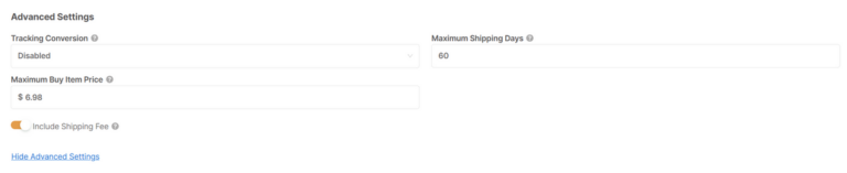 Sample Orders advanced settings for dropshipping