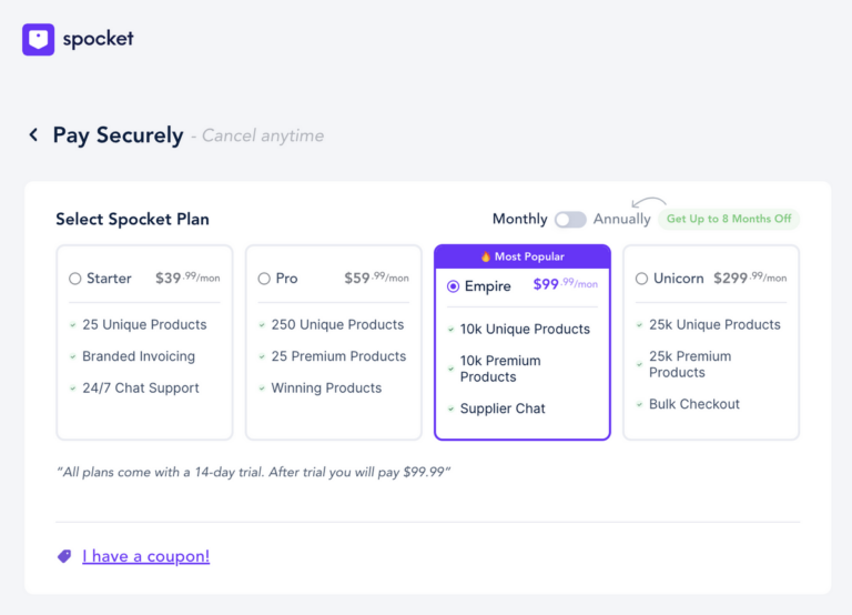 Spocket's pricing model for dropshipping