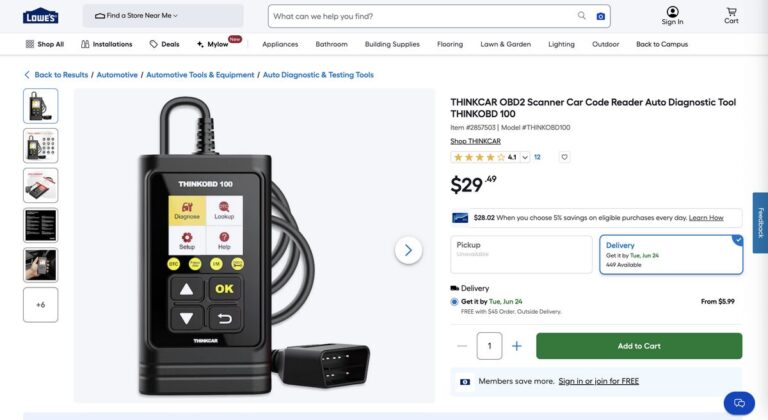 OBDII reader from Lowe's for auto parts dropshipping