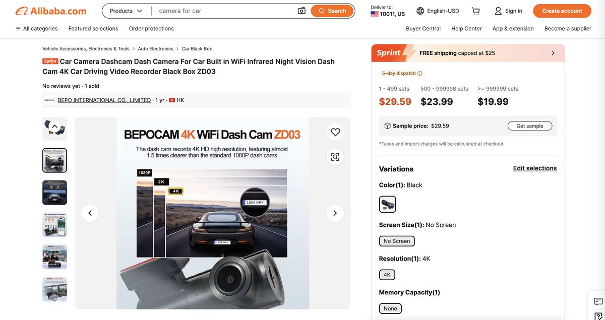 Driving Recorder Camera from Alibaba for auto parts dropshipping