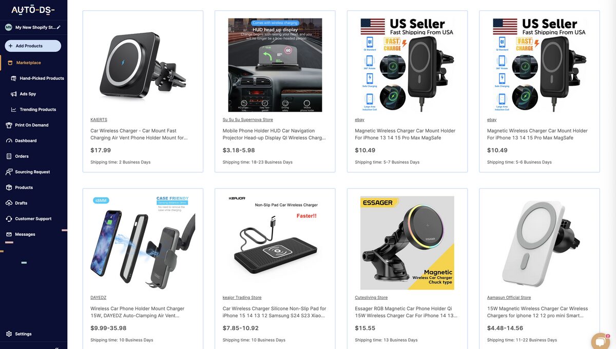 Wireless charger from AutoDS for auto parts dropshipping
