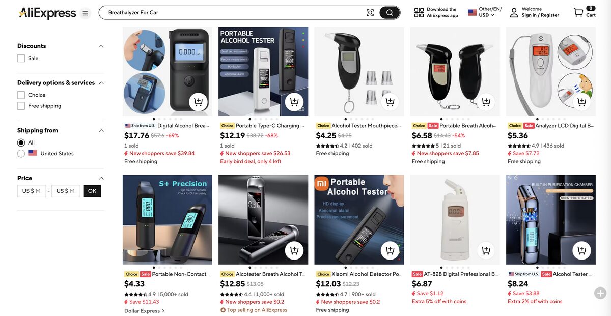 Breathalyzer for car from AliExpress for auto parts dropshipping