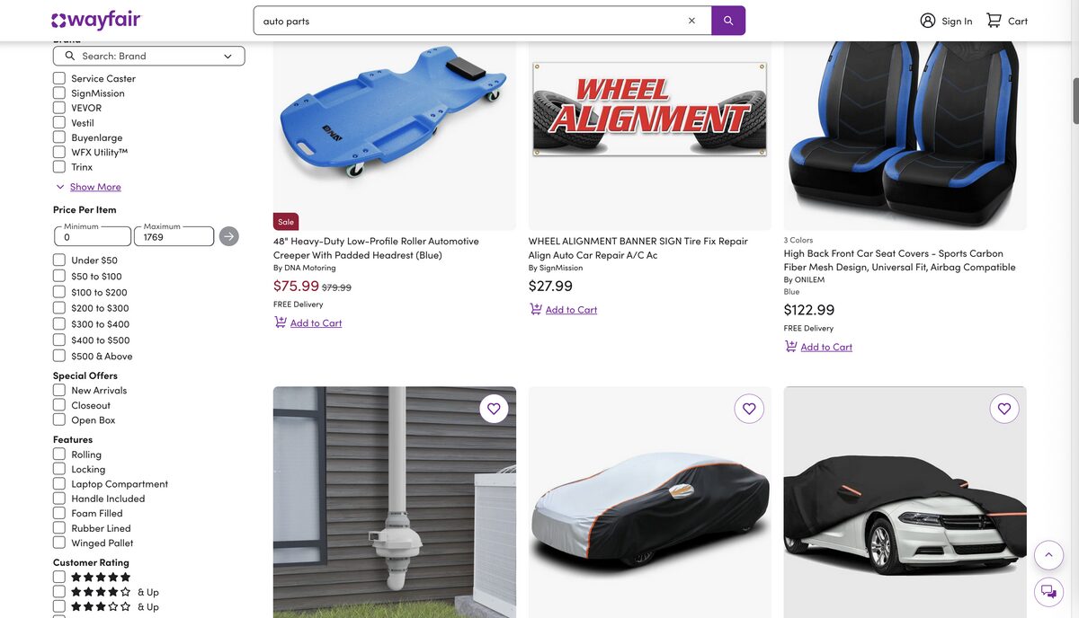 Wayfair for auto parts dropshipping