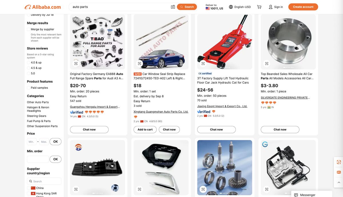 Alibaba for auto parts dropshipping
