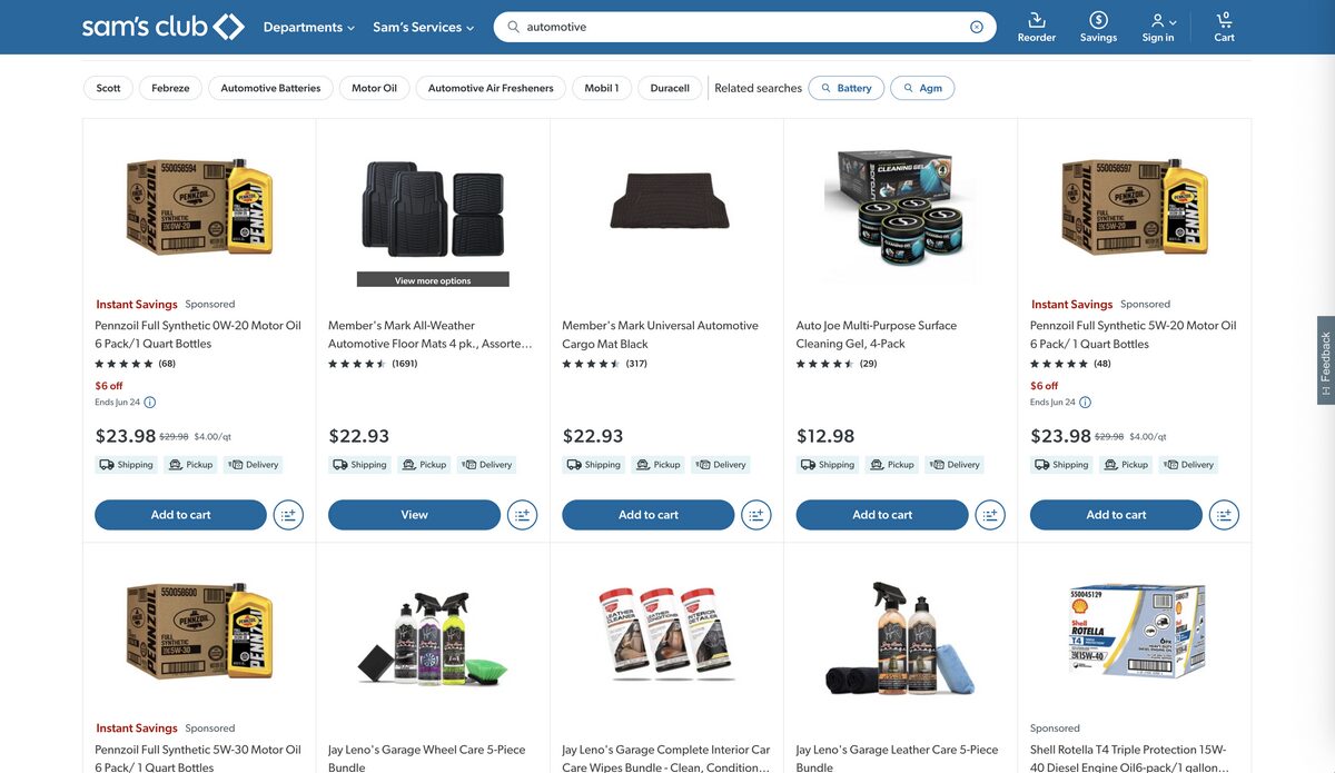 Sam's Club for auto parts dropshipping