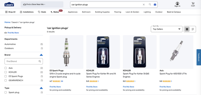 Car ignition plugs from Lowe's for auto parts dropshipping