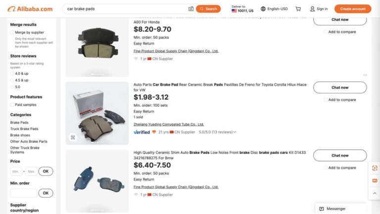 Car brake pads from Alibaba for auto parts dropshipping