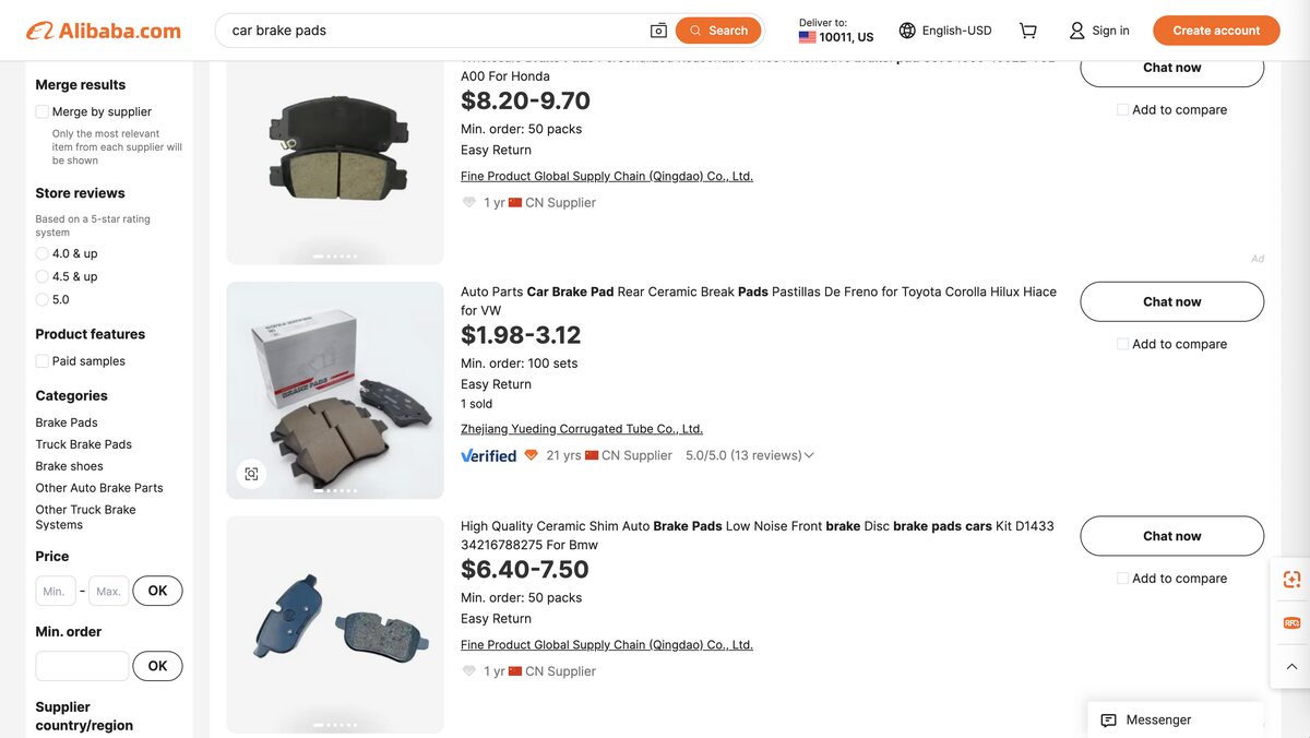 Car brake pads from Alibaba for auto parts dropshipping