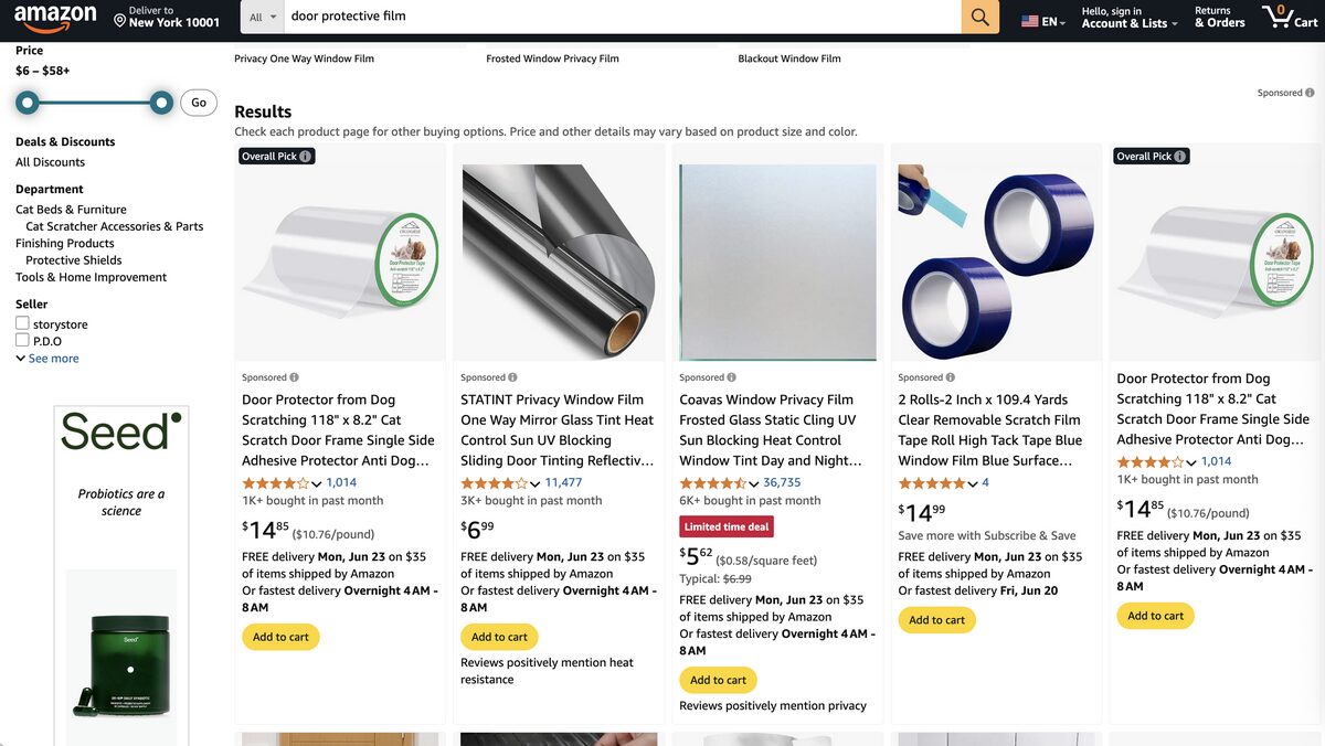 Door protective film from Amazon for auto parts dropshipping
