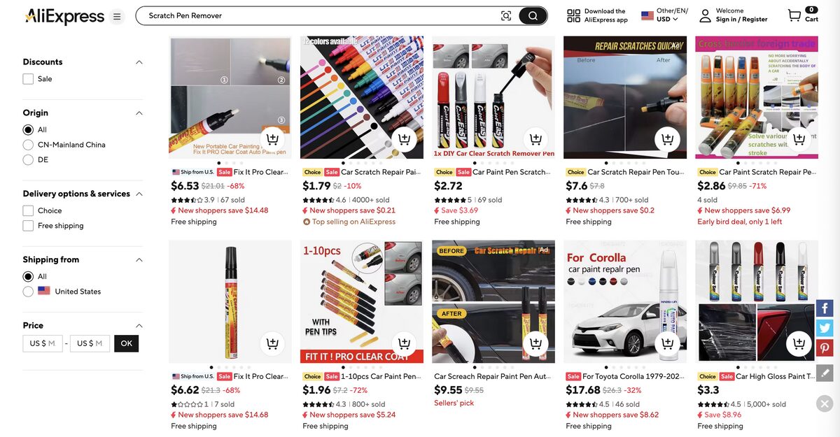 Scratch pen remover from AliExpress for auto parts dropshipping