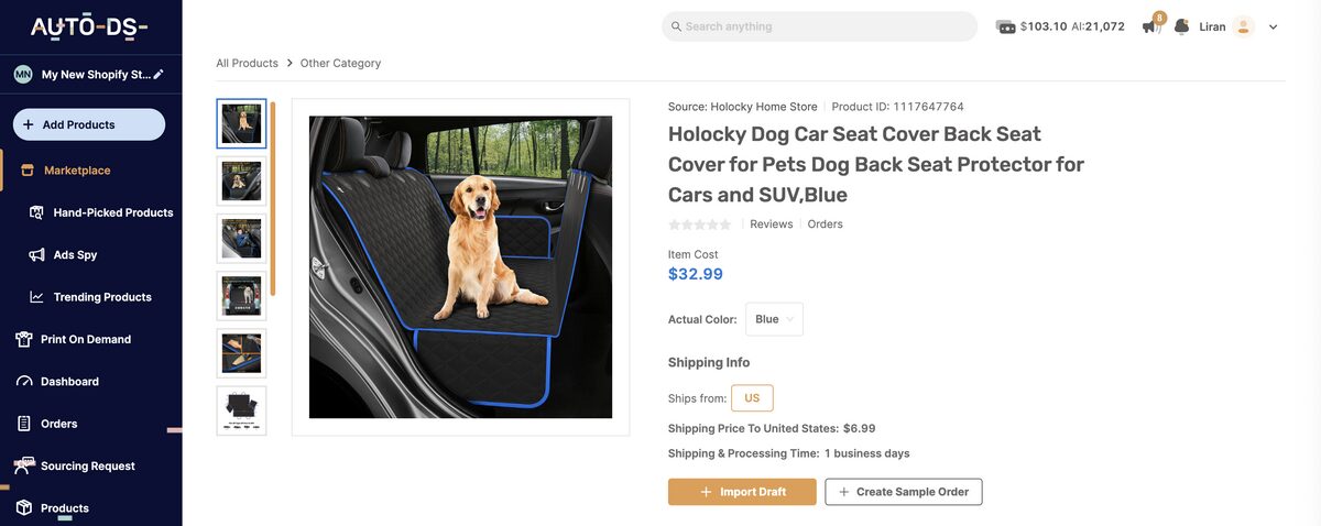 Dog car seat cover from AutoDS for auto parts dropshipping