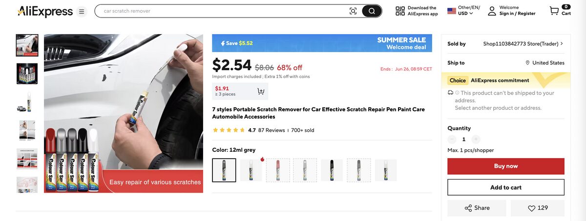 Paint care kit from AliExpress for auto parts dropshipping