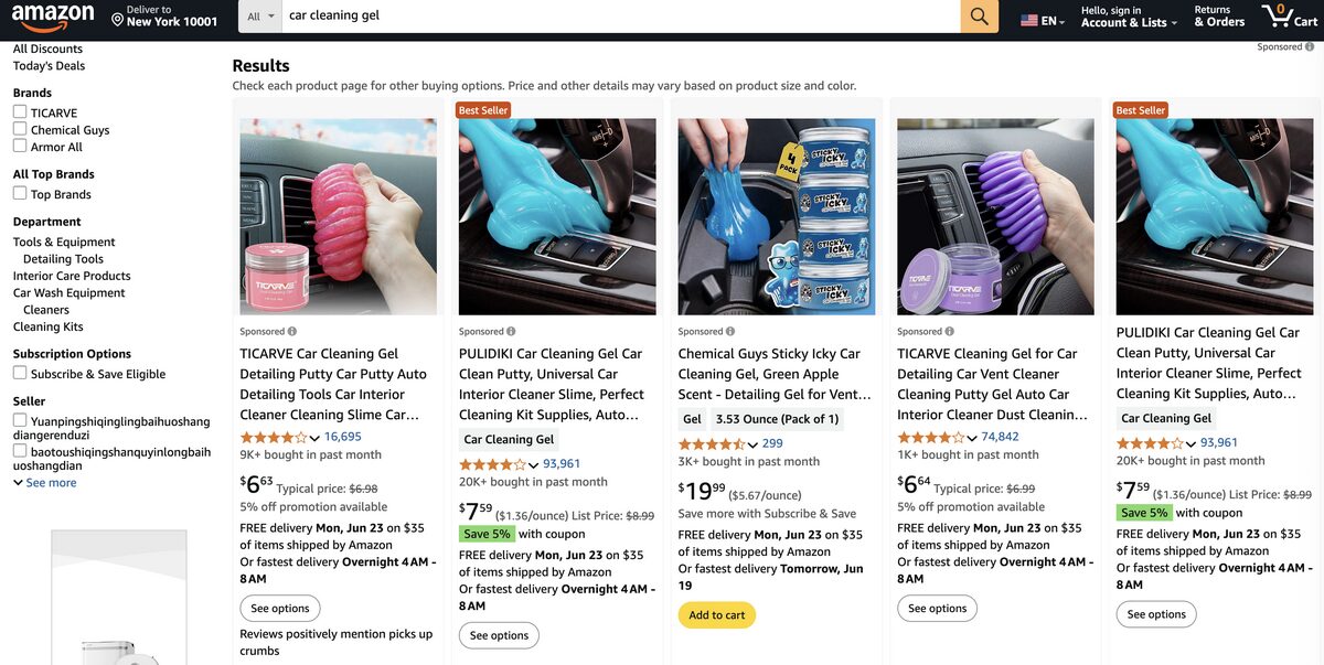 Car cleaning gel from Amazon for auto parts dropshipping