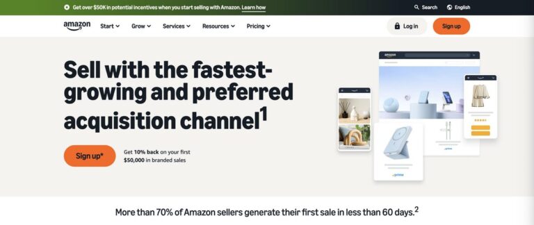 Amazon's seller page to start dropshipping with no money