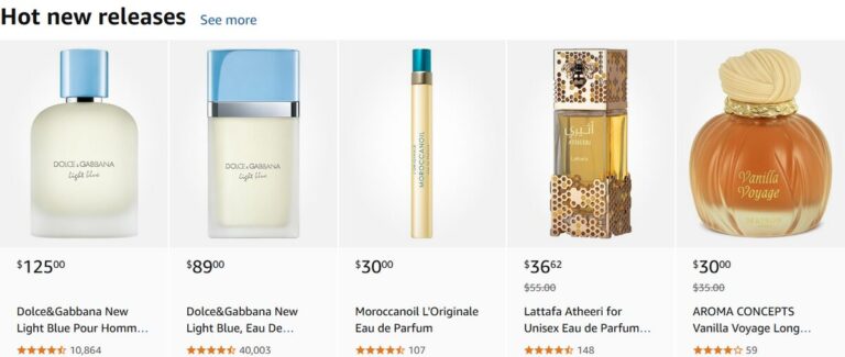 Catalog of perfumes in Amazon website