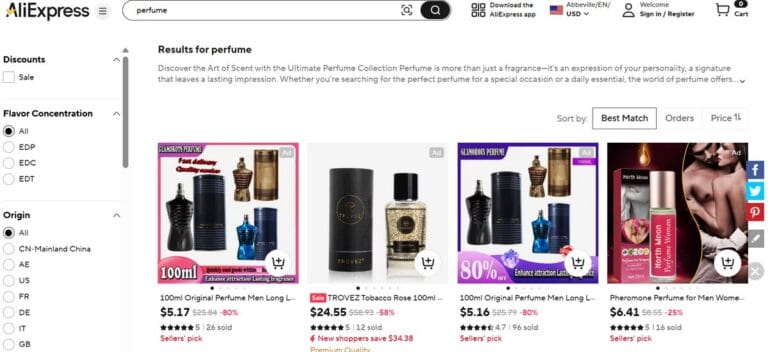 AliExpress marketplace perfumes